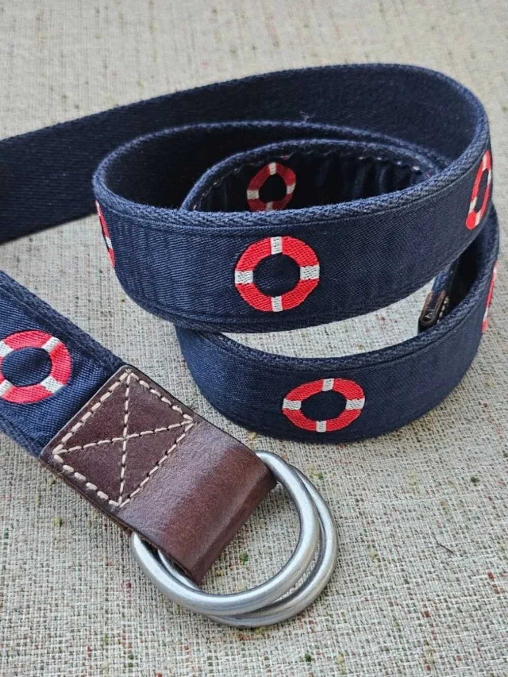 Daniel Cremieux Men Belt Blue Canvas Brown Leather Waistband Size 36 to 38 inche